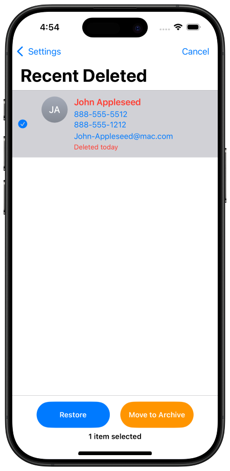 Restore Contacts Screenshot